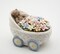 Ceramic Teddy Bear With Flowers in Baby Stroller Figurine, Home Décor, Nursery Room Décor, Baby Gift